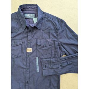 BKE Buckle Men's Button Up‎ Long Sleeve Shirt Size L Indigo Tailored Fit